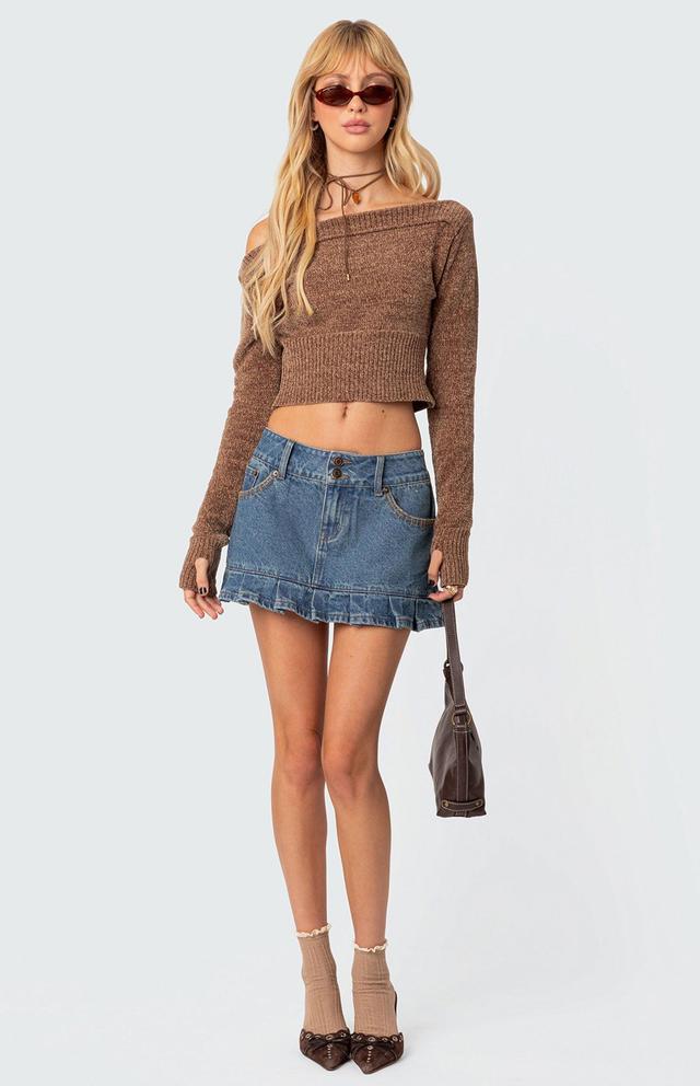 Edikted Women's Pleated Hem Washed Denim Mini Skirt Product Image