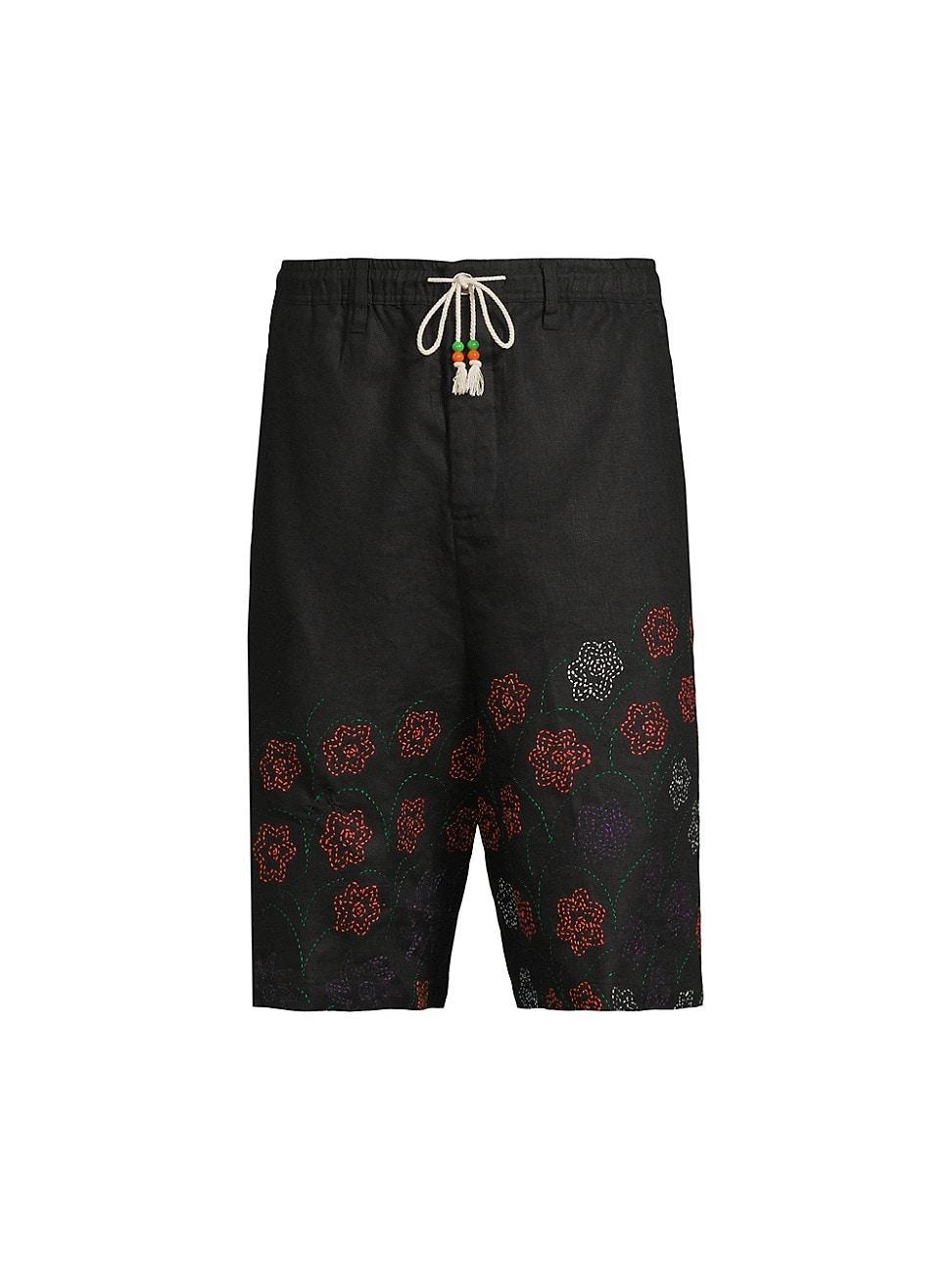 Mens Embroidered Linen Shorts Product Image