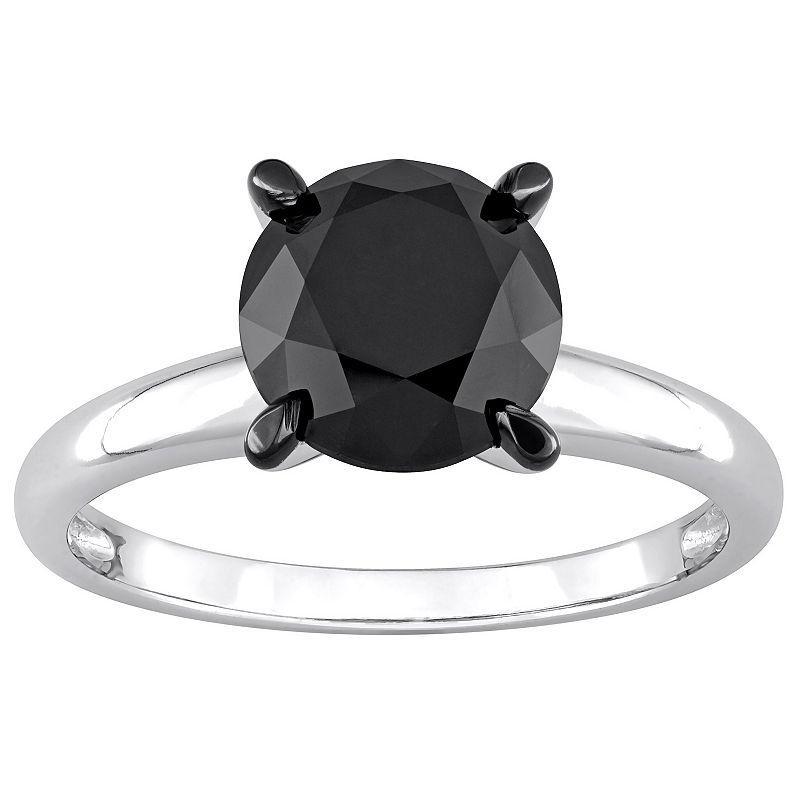 Stella Grace 14k White Gold 3 Carat T.W. Round Black Diamond Solitaire Engagement Ring, Womens Product Image