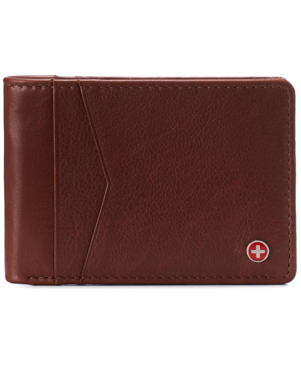 Alpine Swiss Mens Slimfold Wallet Rfid Safe Bifold Genuine Leather Id Window - Tan Product Image