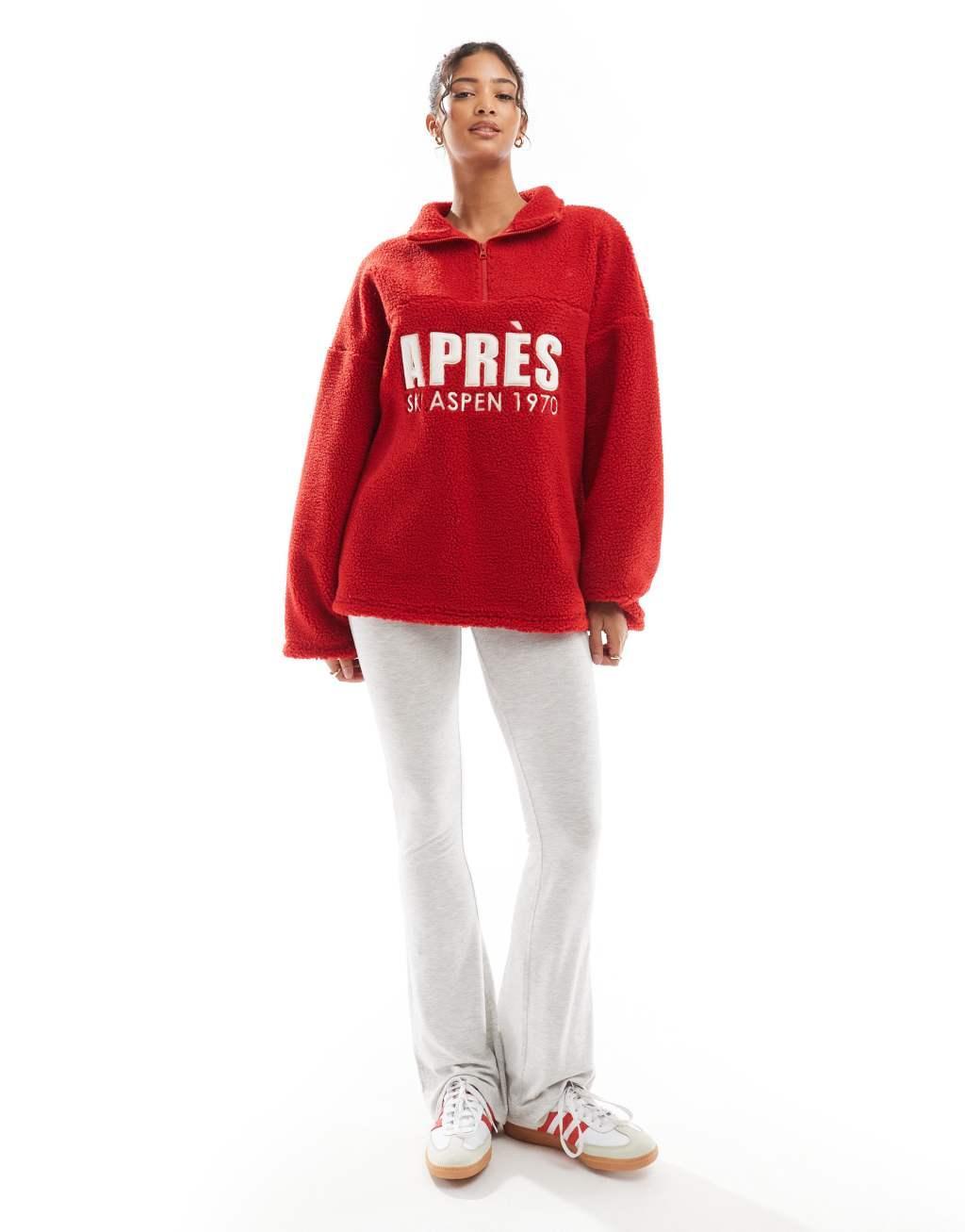 ASOS DESIGN apres ski borg graphic sweatshirt in red Product Image