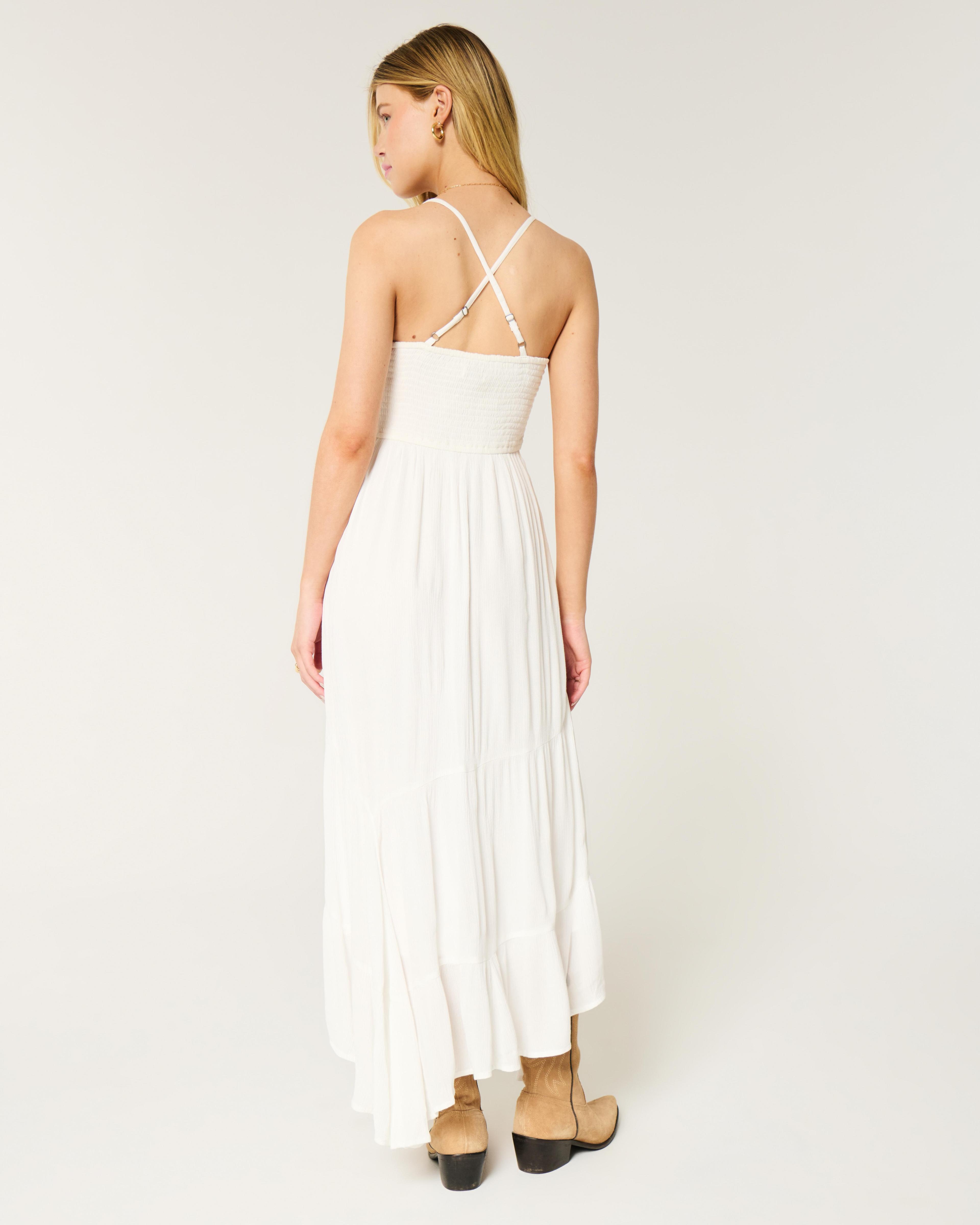 Crochet-Style Mix V-Neck Maxi Dress Product Image