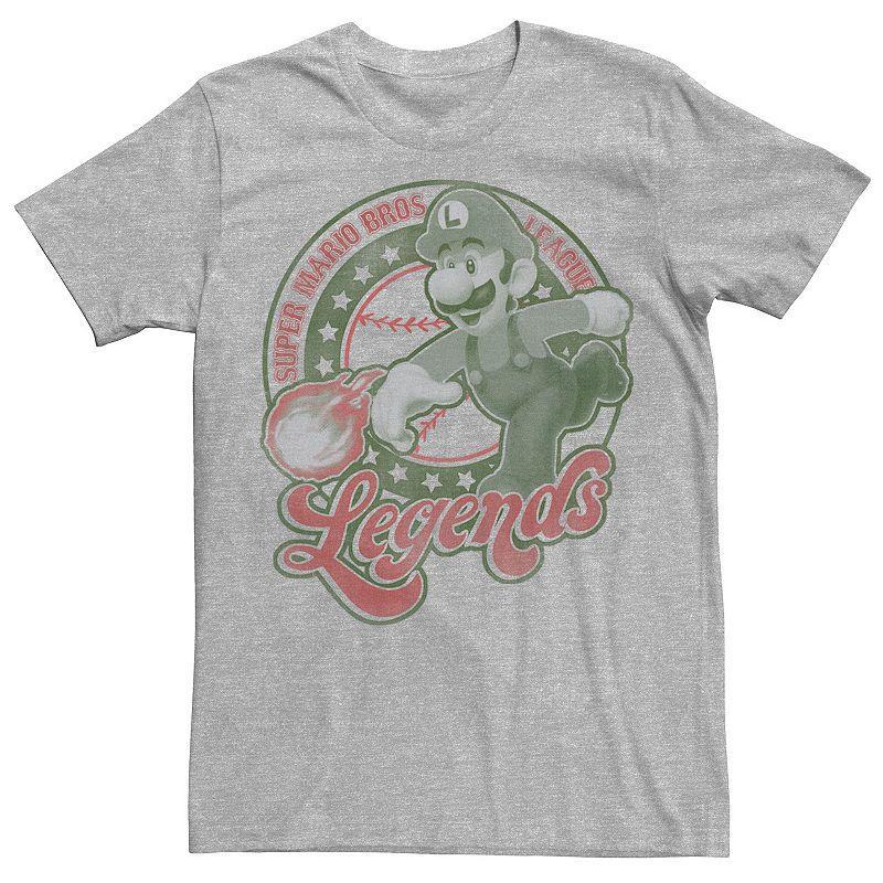 Mens Super Mario Luigi Fireball Legends Tee Athletic Grey Product Image