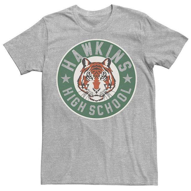 Mens Netflix Stranger Things Hawkins High School Tigers Logo Tee Athletic Grey Product Image