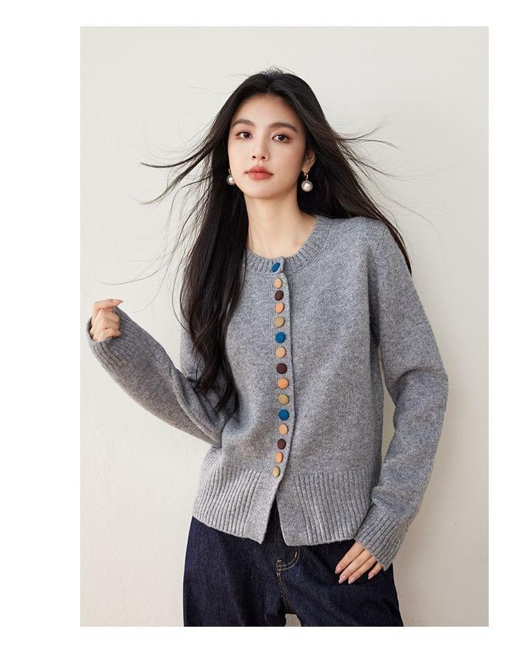 Round Neck Plain Cardigan Product Image