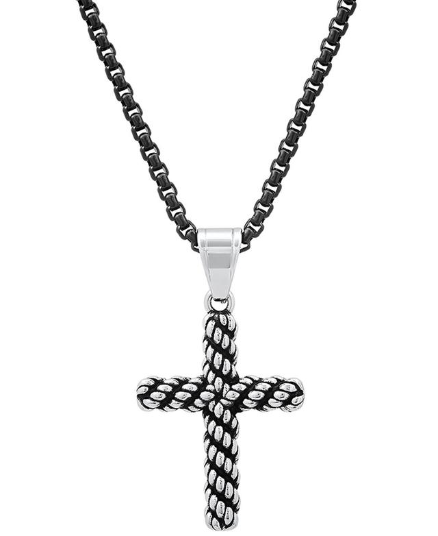 Steeltime Mens Two-Tone Stainless Steel Rope Chain Cross 24 Pendant Necklace - Black Product Image