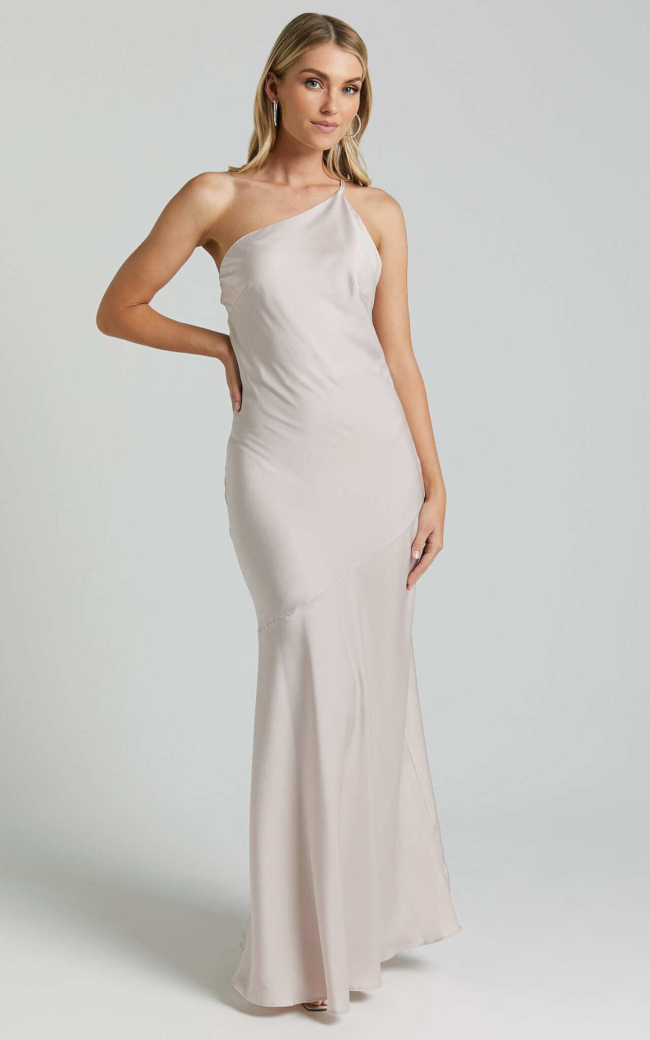 Rosalyn Maxi Dress - Asymmetric One Shoulder Cross Back Slip in Ivory product image