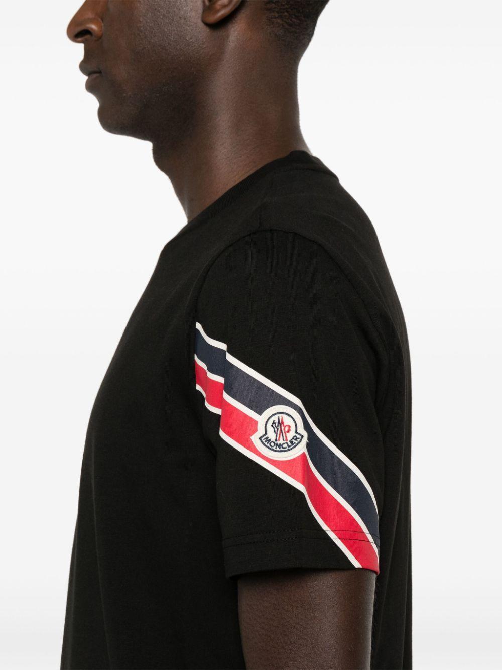 MONCLER Stripe Logo Cotton T-shirt In Black Product Image