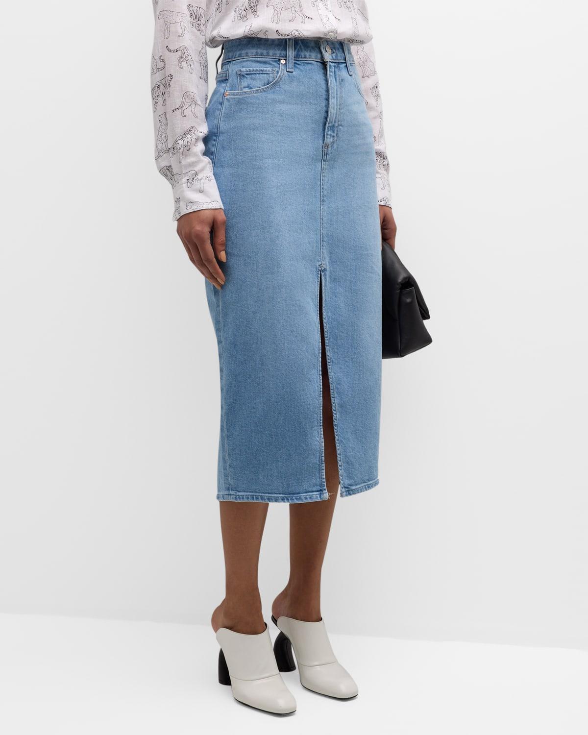 PAIGE Angela Midi Skirt in Blue. Product Image