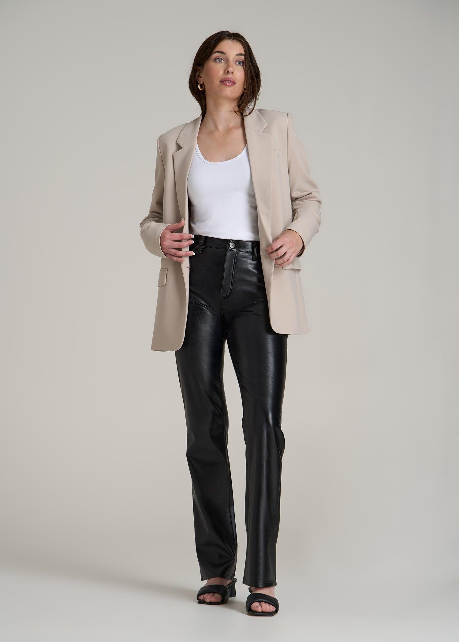 Faux Leather Straight Leg Pants for Tall Women in Black Product Image