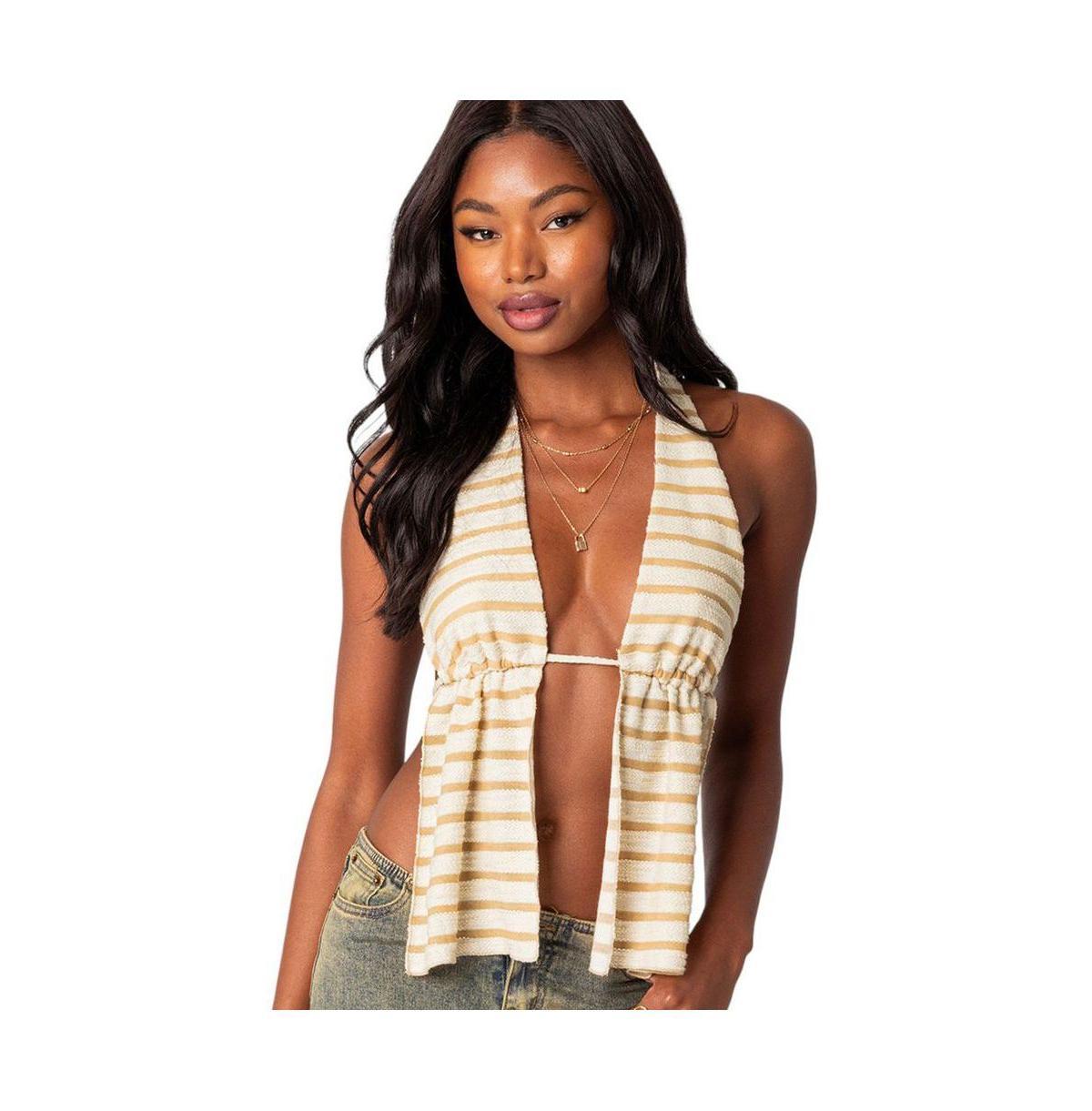 EDIKTED Textured Open Back Halter Top Product Image