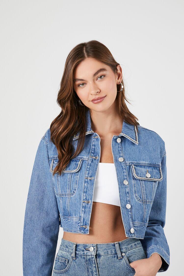 Cropped Rhinestone Denim Jacket | Forever 21 Product Image