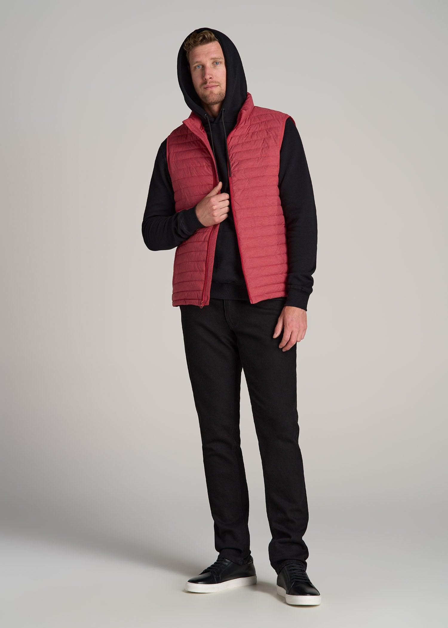 Tall Men's Packable Puffer Vest in Red Space Dye Product Image