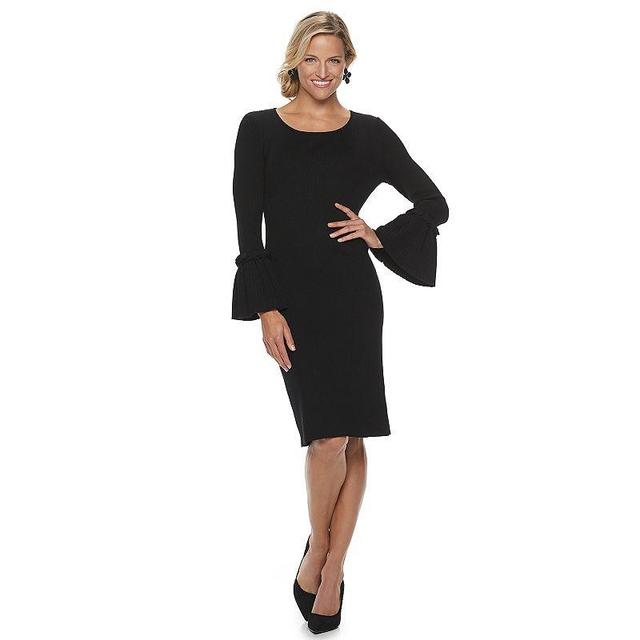 Womens Nina Leonard Bell Sleeve Ribbed Sweater Dress Black Product Image