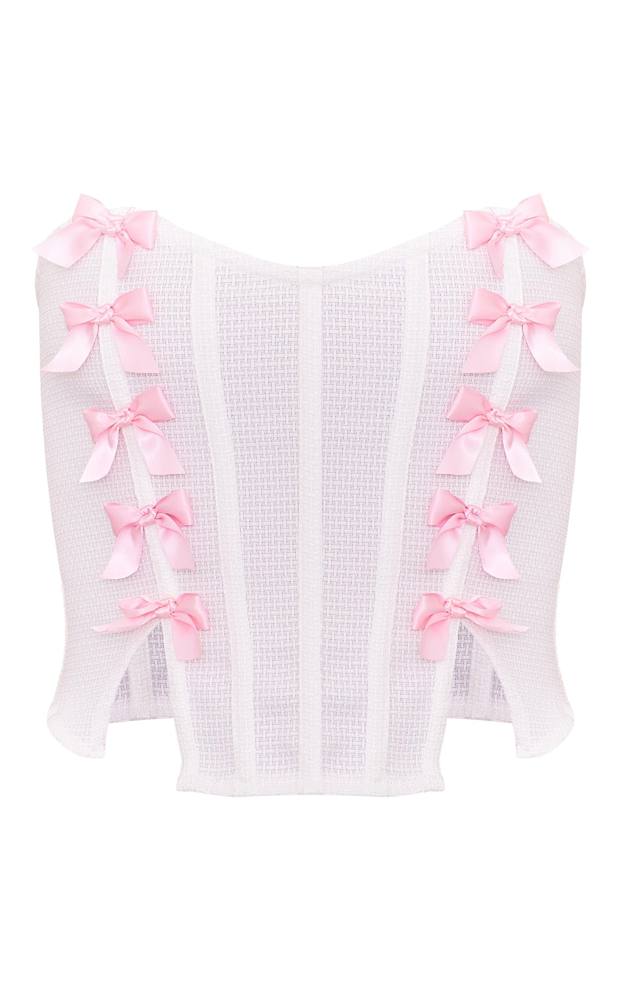 White Contrast Bow Detail Corset Top Product Image