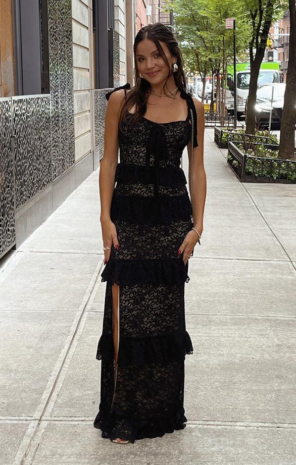 Monique Tie Maxi Dress ~ Black Lovely Lace Product Image