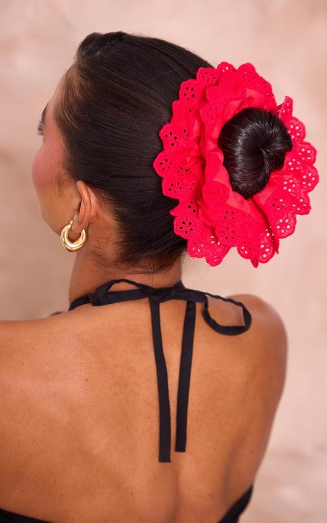 Bright Red Layered Detail Oversized Scrunchie Product Image