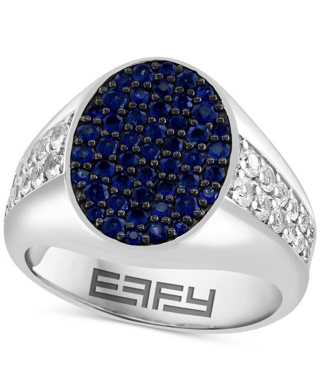 Effy Mens Sapphire (1-1/5 ct. t.w.) & White Sapphire (1 ct. t.w.) Cluster Ring in Sterling Silver Product Image