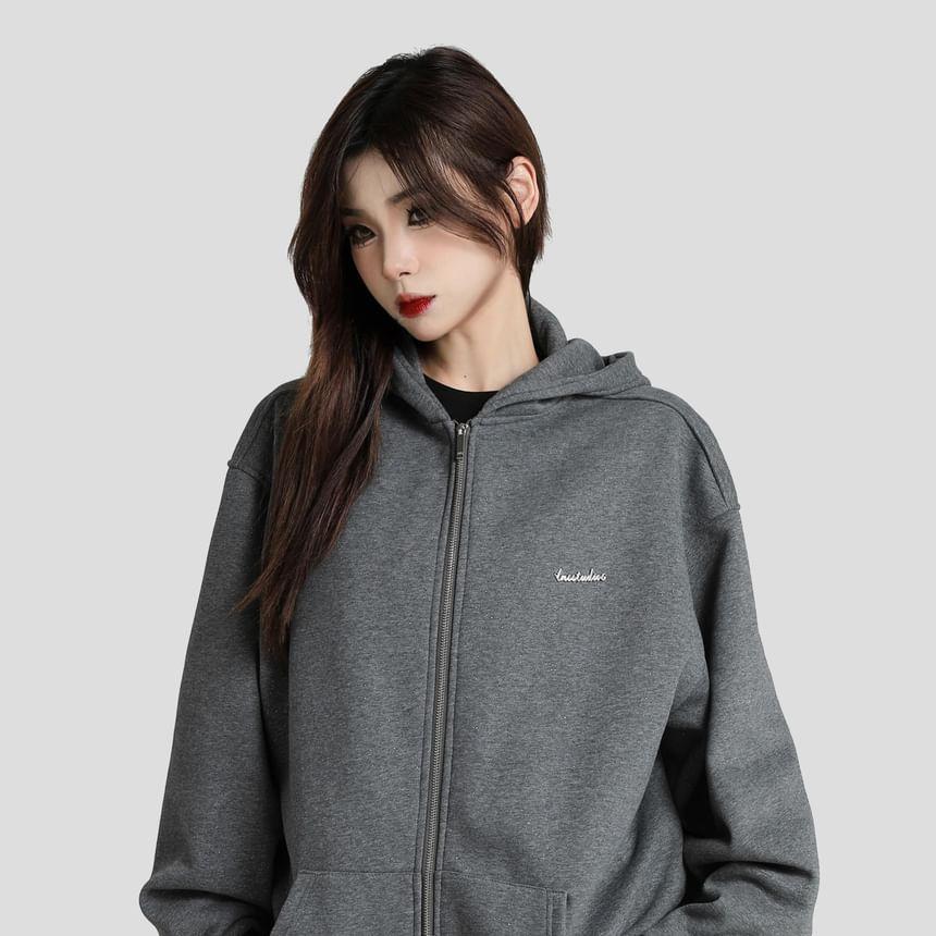 Lettering Hooded Zip-Up Jacket Product Image