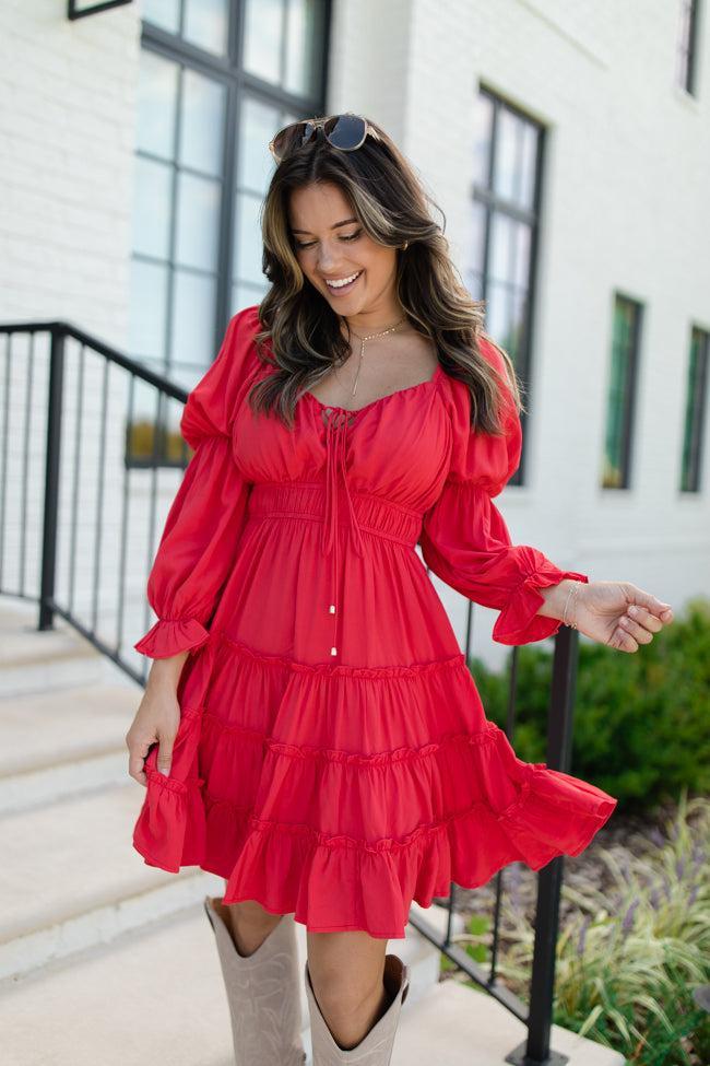 In Full Swing Red Ruffle Detail Mini Dress Product Image