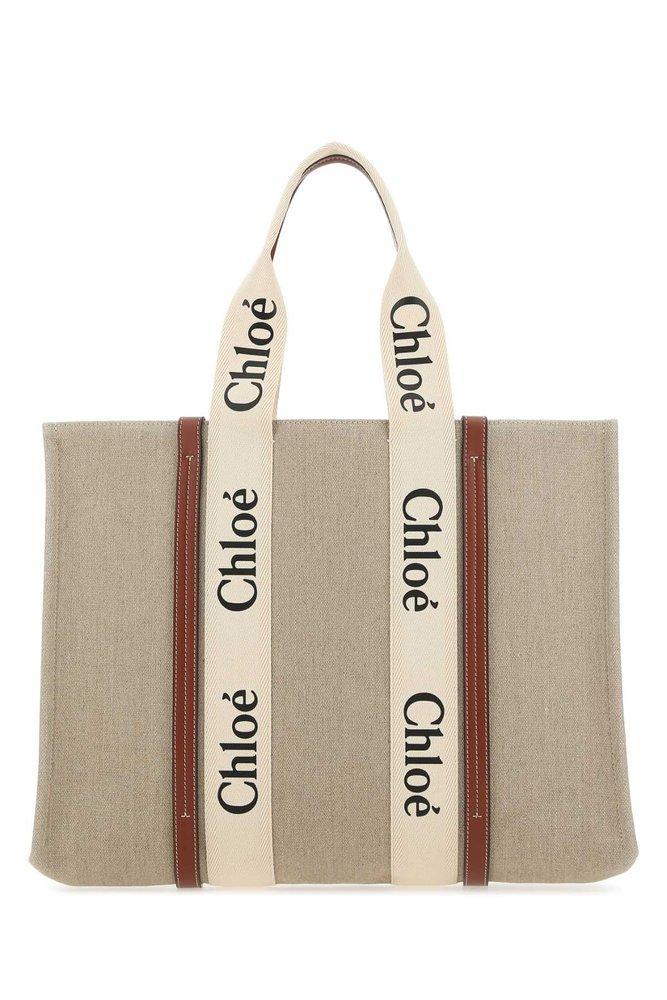 Woody Logo Tape Large Tote Bag In Beige Product Image