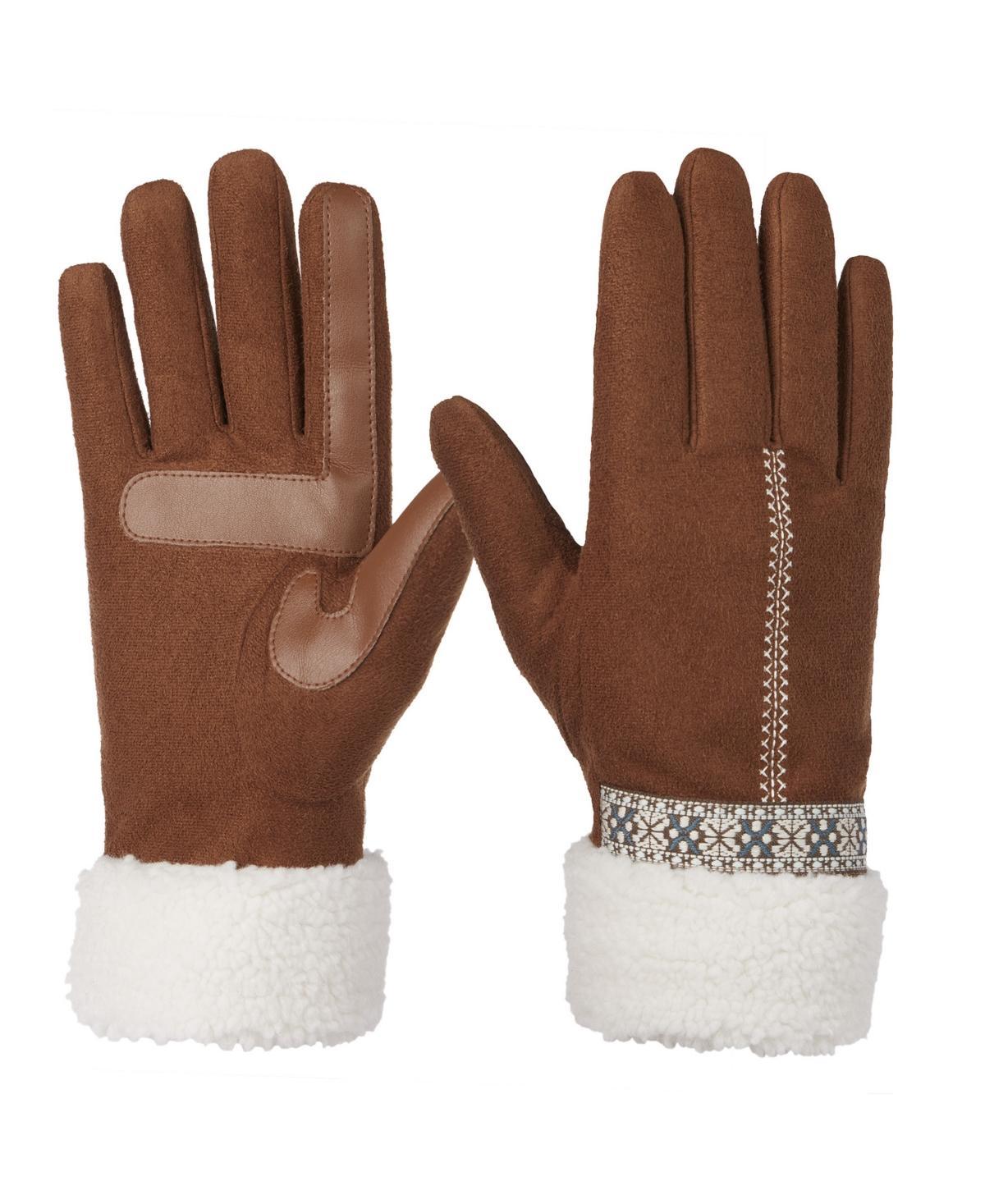 Womens isotoner Faux Microsuede Berber Trim Gloves Red Product Image