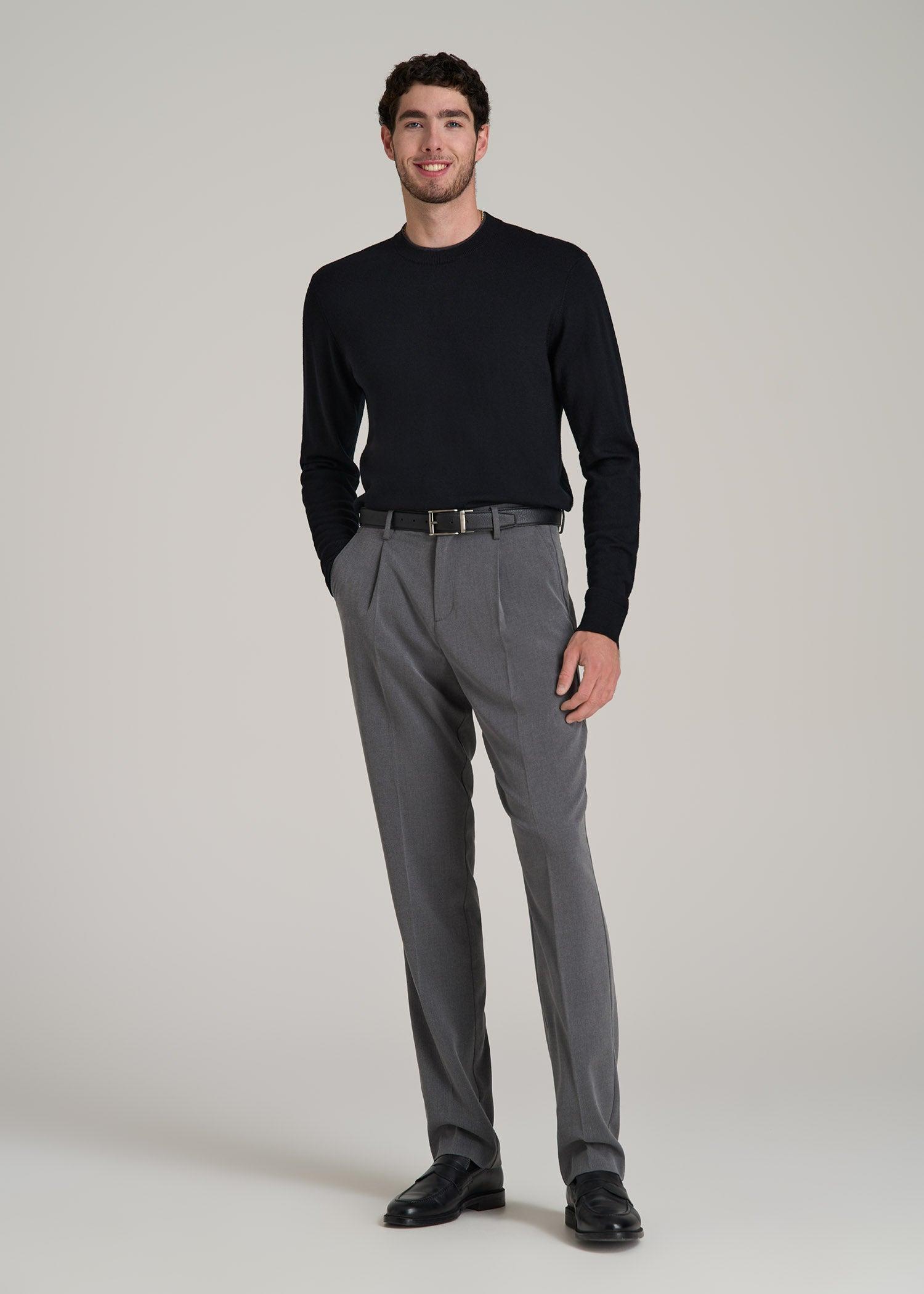 Tall Men's Relaxed Pleated Trouser in Charcoal Mix Male Product Image