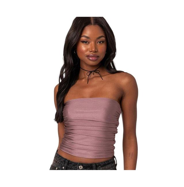 EDIKTED Maxeen Shiny Ruched Crop Tube Top Product Image