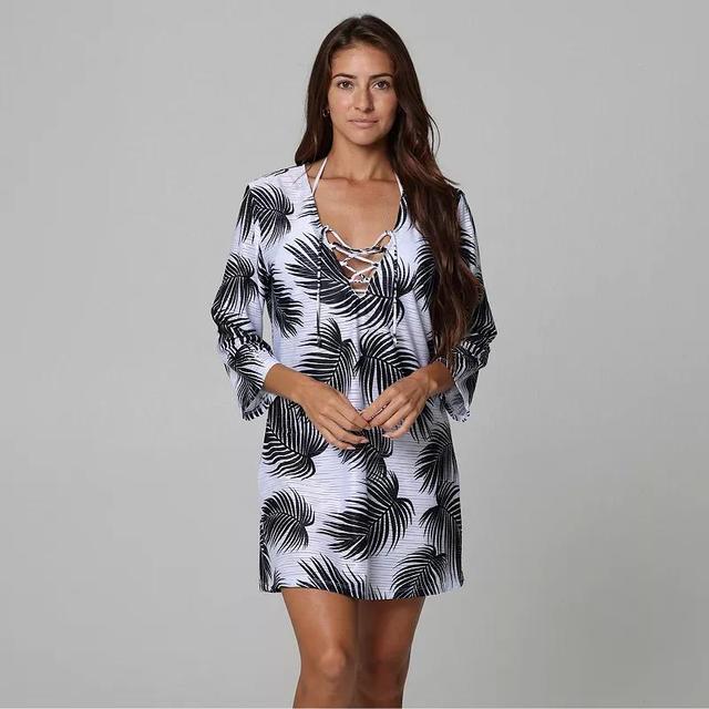 Womens Portocruz Lace-Up Swim Cover-Up Tunic Blue Palm Product Image