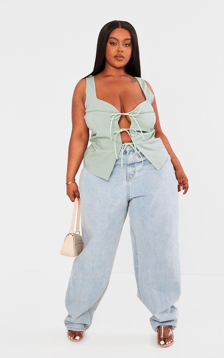 Plus Sage Tie Front Crop Top Product Image