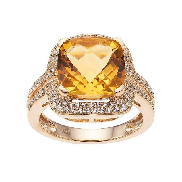 14k Gold Over Silver Citrine & Lab-Created White Sapphire Square Halo Ring, Womens Sterling Product Image