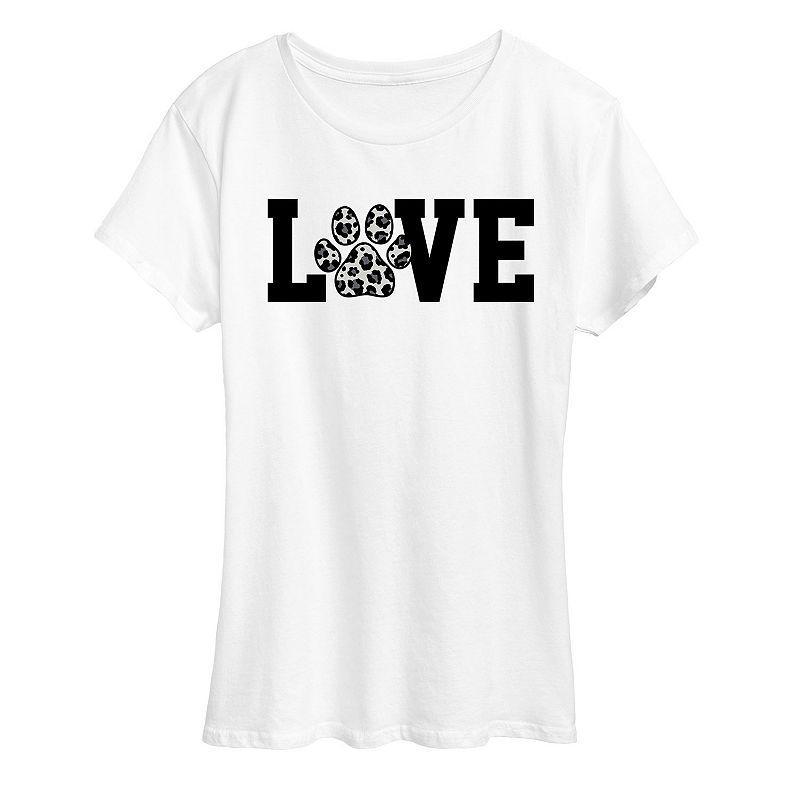 Womens Love Pawprint Snow Leopard Graphic Tee Product Image