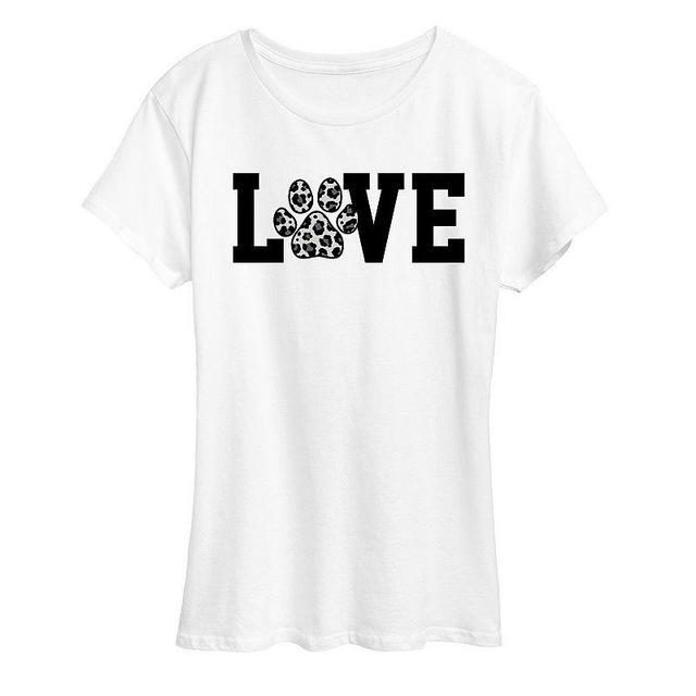 Womens Love Pawprint Snow Leopard Graphic Tee Grey Gray Product Image