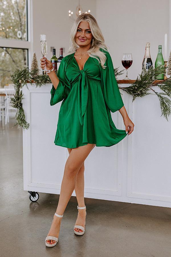 Sweetest Secret Front Tie Dress In Hunter Green Product Image