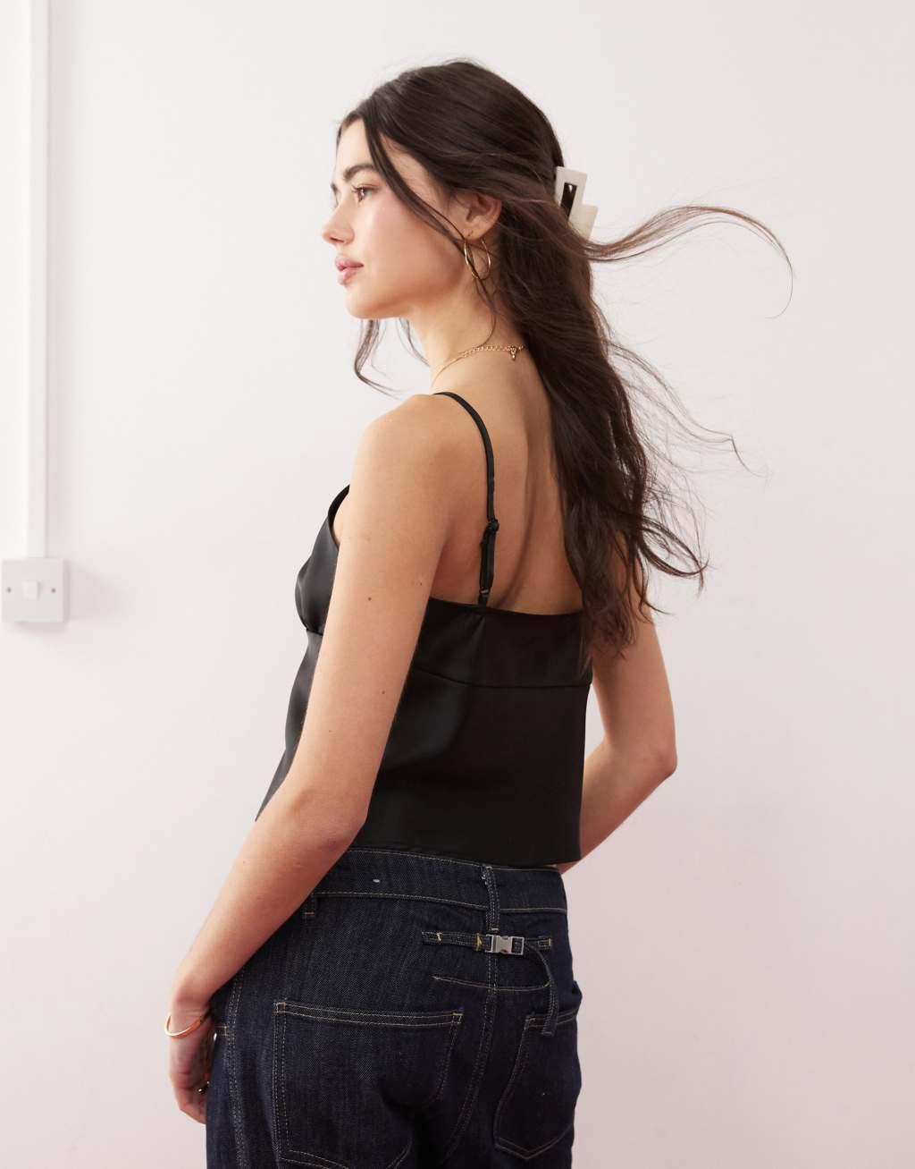 Miss Selfridge satin cami top in black Product Image