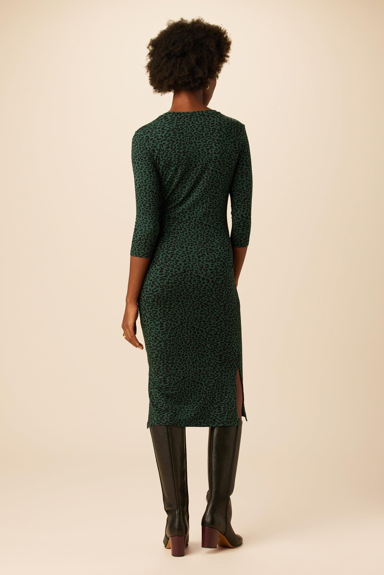 Colombe 3/4 Sleeve Reverie Knit Dress - Forest Leopard - ReAmour Product Image