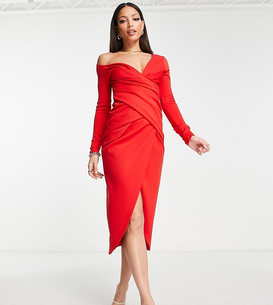 ASOS DESIGN Tall drop shoulder midi dress with pleat detail Product Image