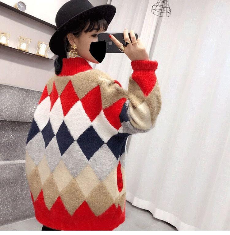 V-Neck Color Block Cardigan Product Image