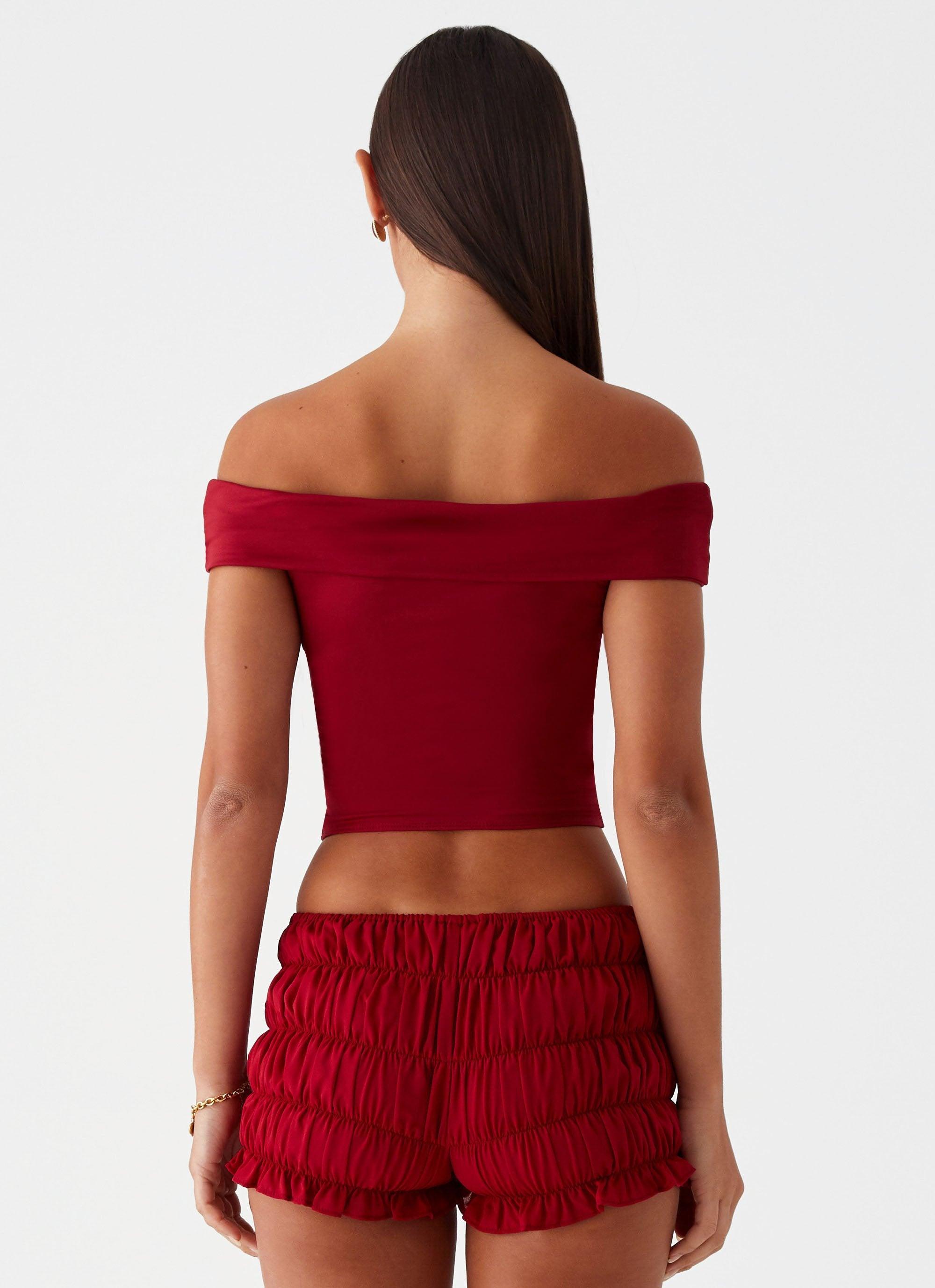 Trixie Twist Off Shoulder Top - Maroon Product Image