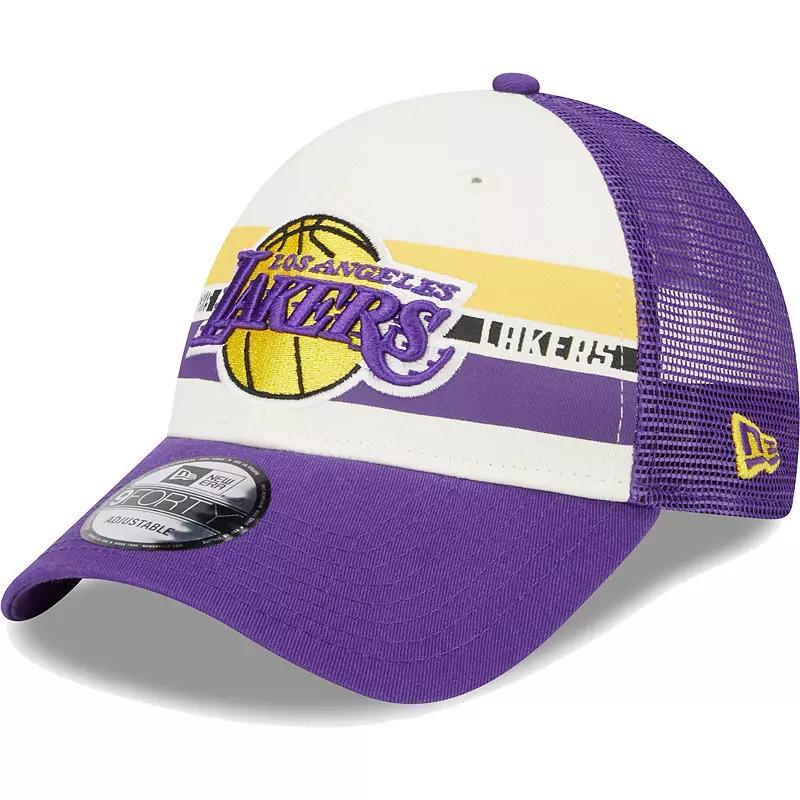 Mens New Era Los Angeles Lakers Stripes 9FORTY Trucker Snapback Hat Product Image