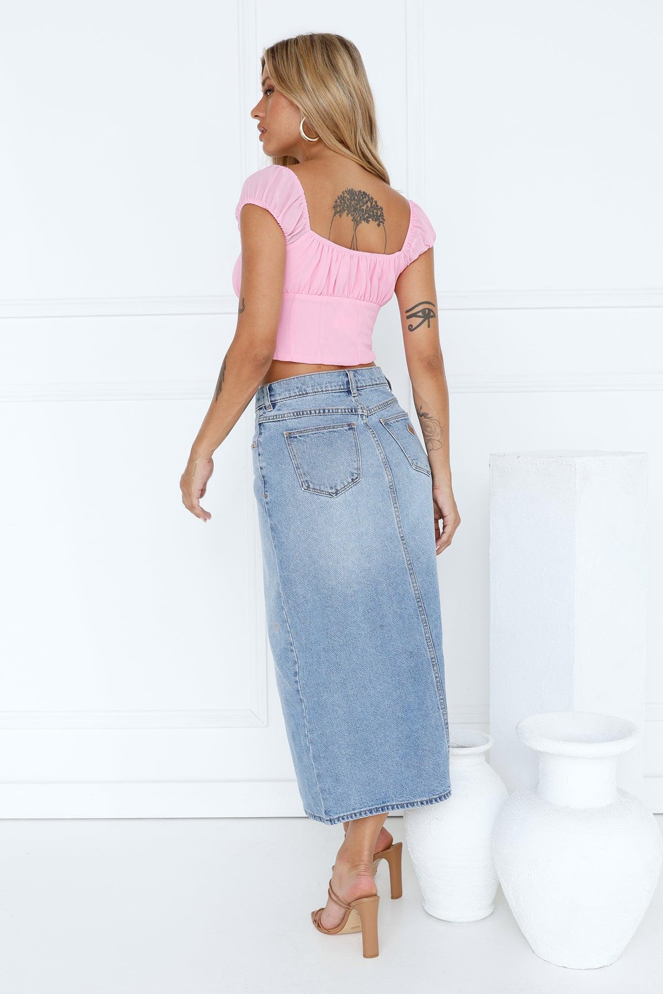 ABRAND 99 Low Maxi Skirt Sylvie Distressed Light Denim Product Image