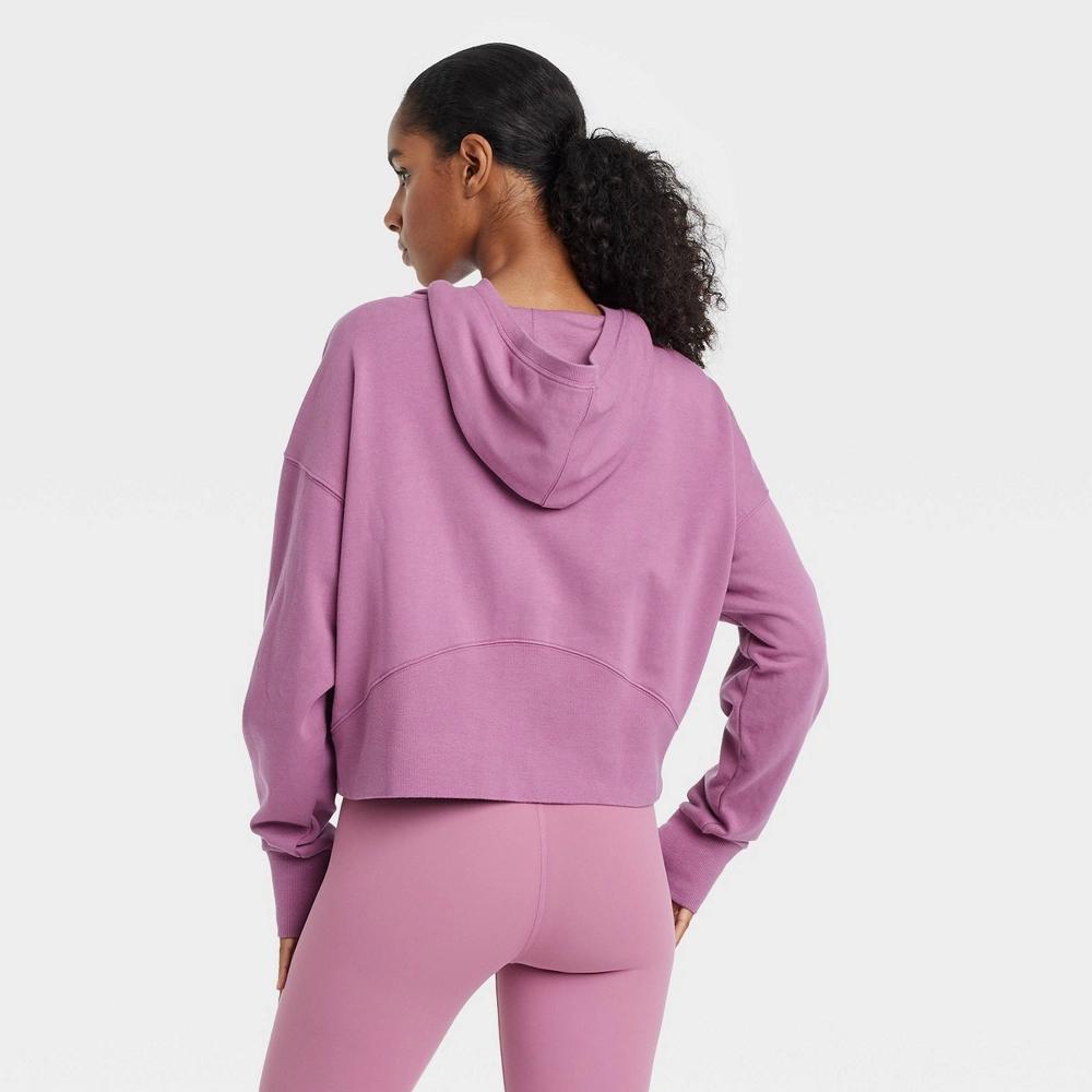 Womens French Terry Fleece 1/2 Zip Hooded Pullover Sweatshirt - JoyLab Mauve XL Product Image