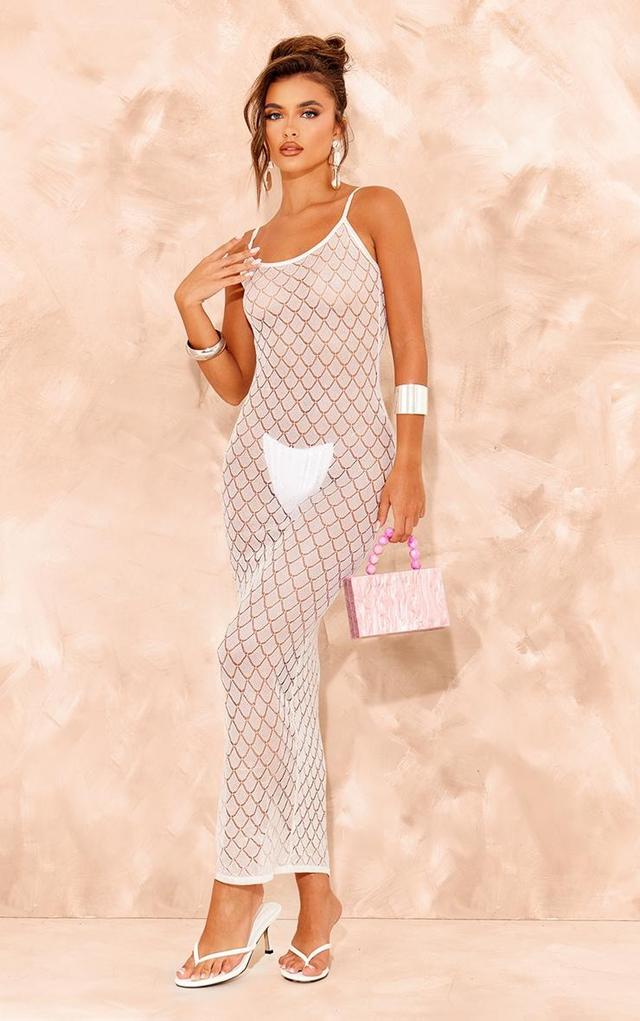 White Sheer Glitter Knit Strappy Maxi Dress Product Image