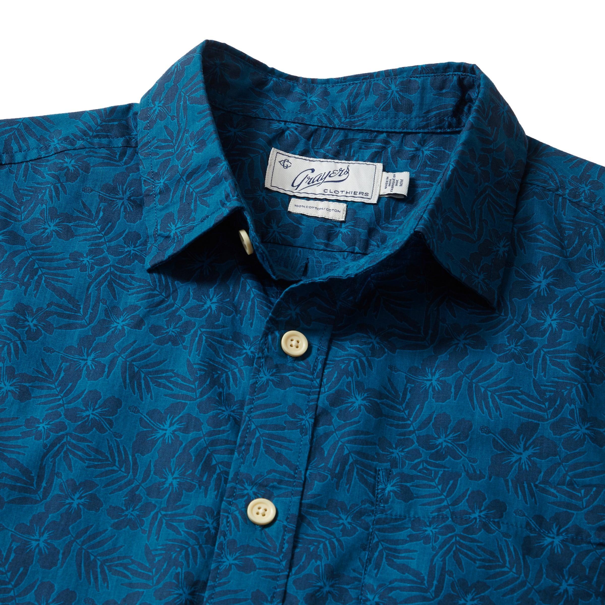 Printed Light Weight Poplin Shirt - Blue Coral Product Image