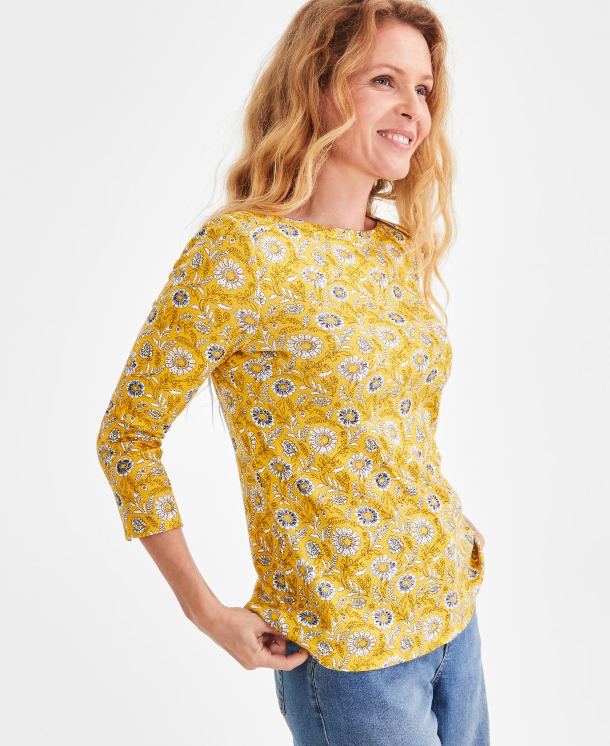 Style & Co Womens Printed Pima Cotton 3/4-Sleeve Top, Created for Macys Product Image