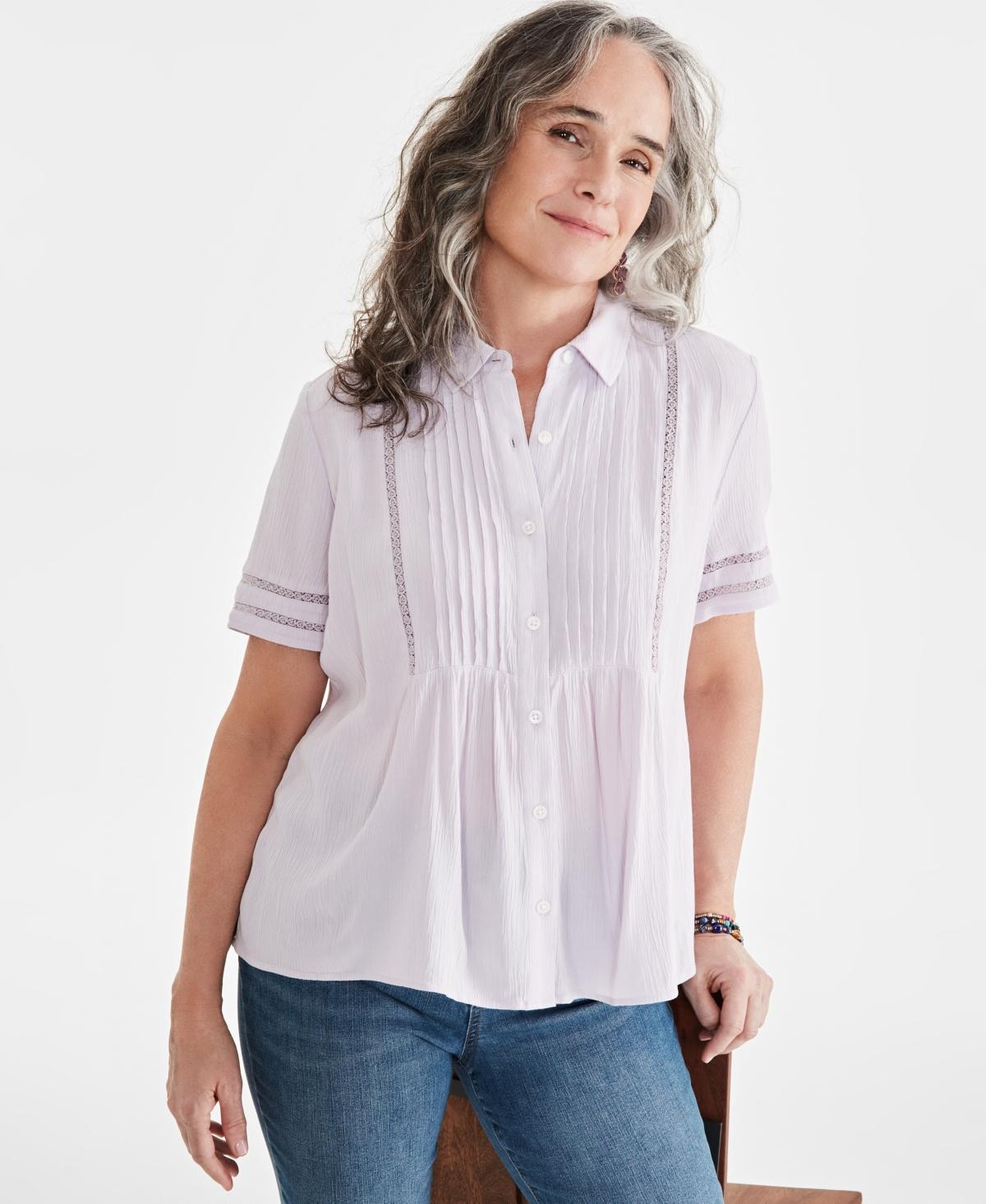 Style & Co Womens Pintuck Short-Sleeve Button-Front Shirt, Created for Macys Product Image