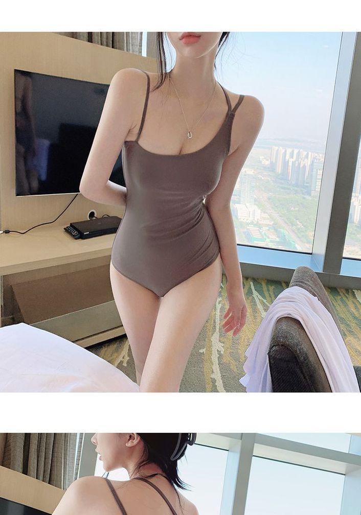 Spaghetti Strap Plain Swimsuit Product Image