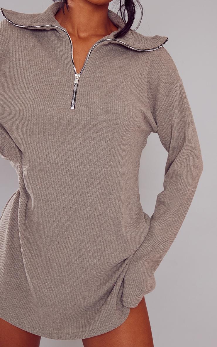 Sage Khaki Rib High Neck Half Zip Oversized Sweater Dress Product Image