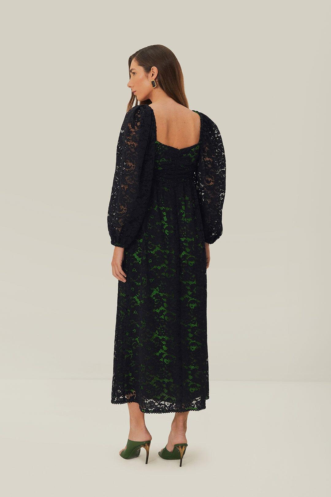 Black Lace Long Sleeve Midi Dress Product Image