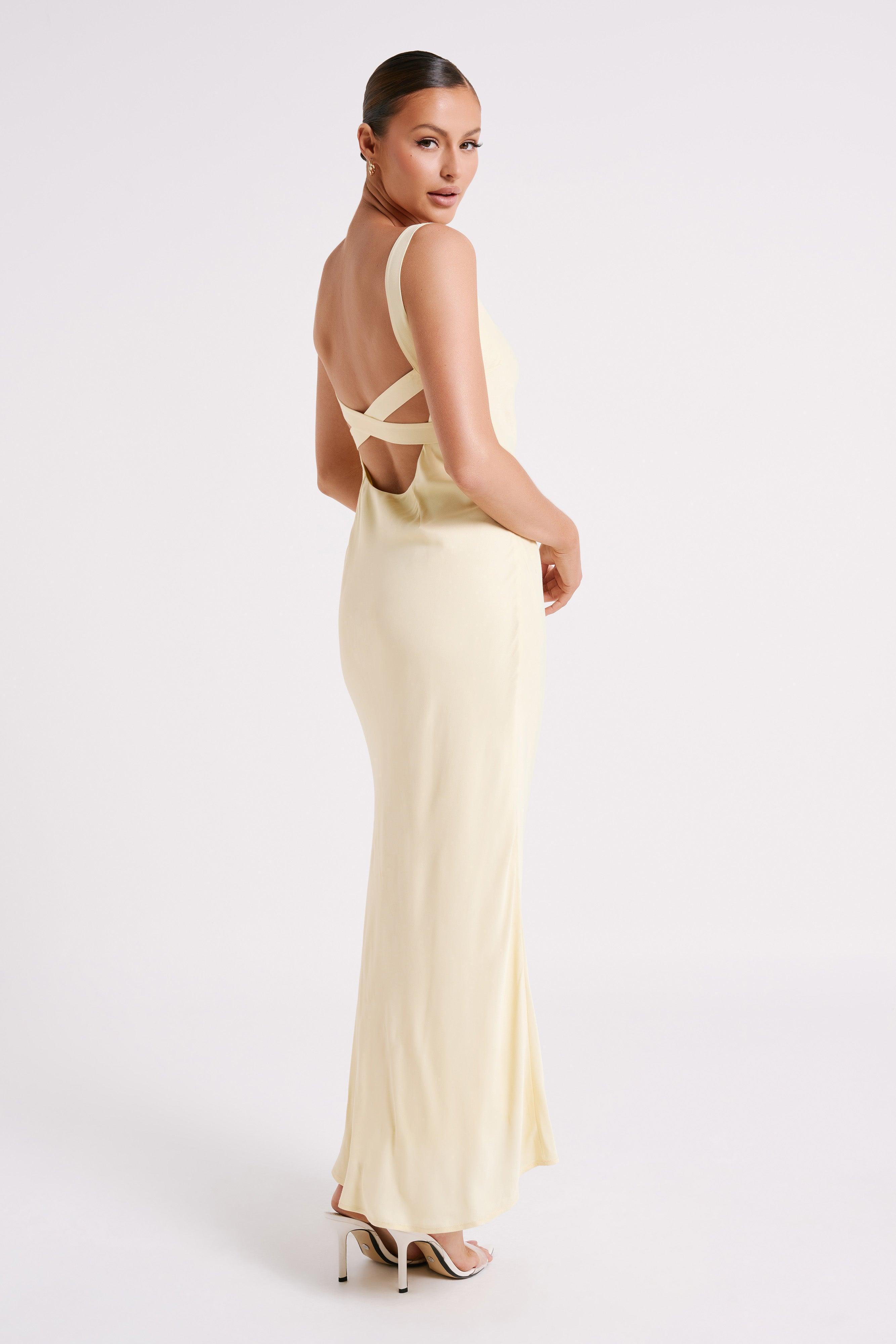 Ensley Satin Maxi Dress - Light Yellow Product Image